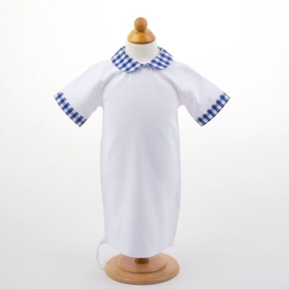 MSC Smocked Blue or Pink gingham day gown 0-6m layette church monogram Easter - Picture 9 of 9